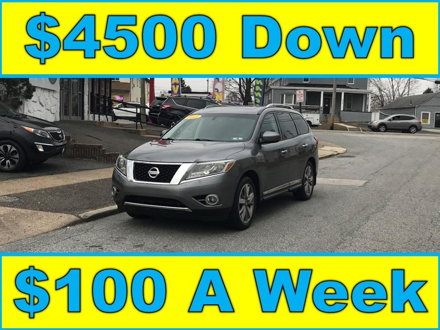 2015 Gray /Black Nissan Pathfinder Platinum (5N1AR2MM7FC) with an 3.5 V6 engine, Automatic transmission, located at 577 Chester Pike, Prospect Park, PA, 19076, (610) 237-1015, 39.886154, -75.302338 - Photo#0